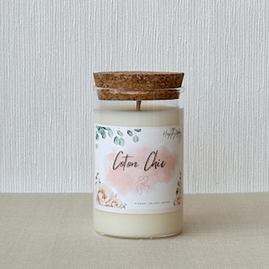 Cotton Flower Handmade Candle - Soy Wax, Grasse Fragrance, 20 hours diffusion