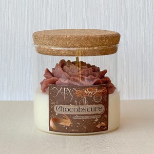 Handmade Chocolate Praline Candle - Soy Wax with Peony Flower, Grasse Fragrance, 50h Diffusion