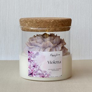 Artisanal Violet Candle - Soy Wax with Peony Flower, Grasse Fragrance, 50h of Delicious Diffusion
