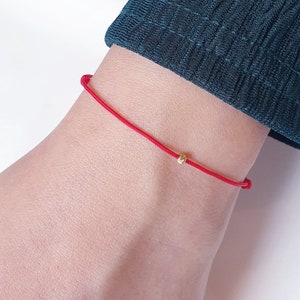 14k solid gold bead bracelet - red cord string bracelet - friendship bracelet, beaded cord bracelet, minimalist bracelet, kabbalah bracelet