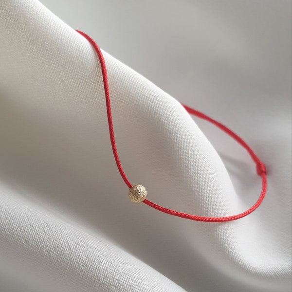 18k solid gold bead bracelet - red cord string bracelet - friendship bracelet, wish, beaded cord bracelet, minimalist bracelet, gift for her