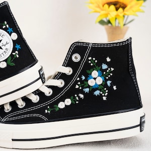 Custom Embroidered Wedding Sneakers, Bridal Flowers Embroidered Shoes,Wedding Flowers Embroidered Sneakers, Personalized Bridal Sneaker