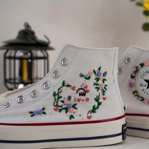 Custom Embroidered Wedding Sneakers, Bridal Flowers Embroidered Shoes,Wedding Flowers Embroidered Sneakers, Personalized Bridal Sneaker