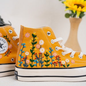 Custom Converse Chuck Taylor Embroidered,Custom Embroidered Wedding Sneakers,Bridal Flowers Embroidered Shoes,Personalized Bride Sneakers