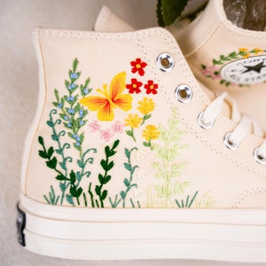 Custom Converse Chuck Taylor Embroidered,Custom Embroidered Wedding Sneakers,Bridal Flowers Embroidered Shoes,Personalized Bride Sneakers