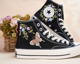 Custom Converse Chuck Taylor Embroidered, Personalized Converse Embroidery Sneakers, Custom Butterfly Design, Embroidered Butterfly Converse