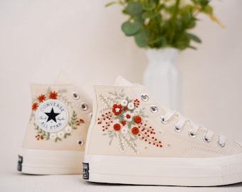 Custom Converse Chuck Taylor Embroidered,Custom Embroidered Wedding Sneakers,Bridal Flowers Embroidered Shoes,Personalized Bride Sneakers