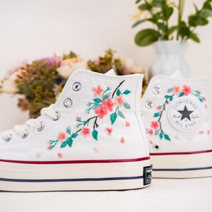 Custom Converse Chuck Taylor Embroidered,Custom Embroidered Wedding Sneakers,Bridal Flowers Embroidered Shoes,Personalized Bride Sneakers