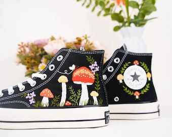 Custom Converse Chuck Taylor Mushrooms Embroidered Converse Shoes/ Mushrooms Embroidered Converse Custom/ Mushrooms Embroidered Sneakers
