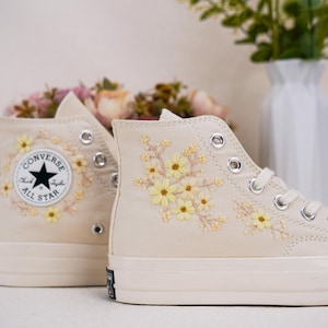 Custom Embroidered Wedding Sneakers, Bridal Flowers Embroidered Shoes,Wedding Flowers Embroidered Sneakers, Personalized Bridal Sneaker
