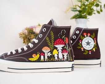 Custom Converse Chuck Taylor Mushrooms Embroidered Converse Shoes/ Mushrooms Embroidered Converse Custom/ Mushrooms Embroidered Sneakers