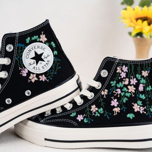 Custom Converse Chuck Taylor Embroidered,Custom Embroidered Wedding Sneakers,Bridal Flowers Embroidered Shoes,Personalized Bride Sneakers