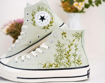 Custom Embroidered Wedding Sneakers, Bridal Flowers Embroidered Shoes,Wedding Flowers Embroidered Sneakers, Personalized Bridal Sneaker