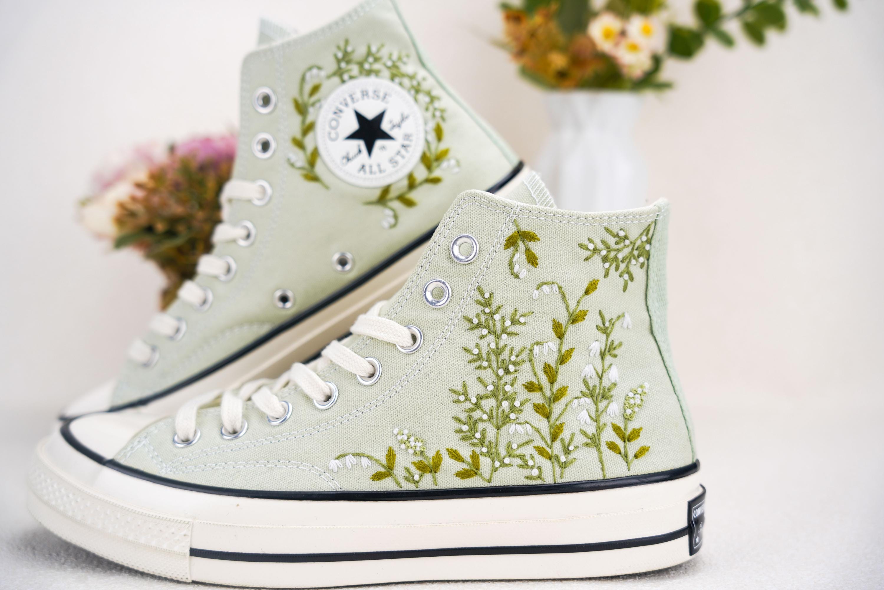 Custom Embroidered Wedding Sneakers, Bridal Flowers Embroidered Shoes,Wedding Flowers Embroidered Sneakers, Personalized Bridal Sneaker