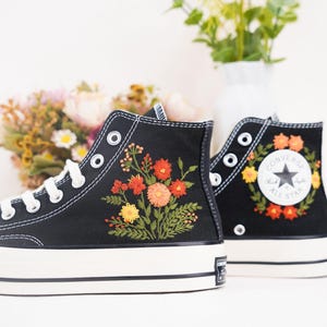 Custom Converse Chuck Taylor Embroidered,Custom Embroidered Wedding Sneakers,Bridal Flowers Embroidered Shoes,Personalized Bride Sneakers