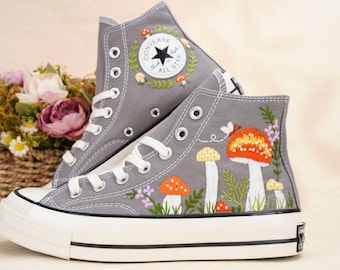 Custom Converse Chuck Taylor Mushrooms Embroidered Converse Shoes/ Mushrooms Embroidered Converse Custom/ Mushrooms Embroidered Sneakers