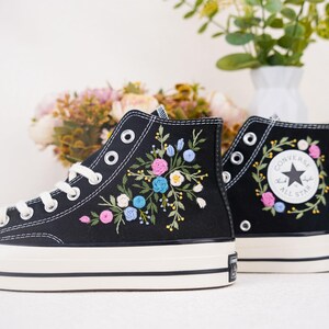 Custom Converse Chuck Taylor Embroidered,Custom Embroidered Wedding Sneakers,Bridal Flowers Embroidered Shoes,Personalized Bride Sneakers