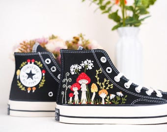 Custom Converse Chuck Taylor Mushrooms Embroidered Converse Shoes/ Mushrooms Embroidered Converse Custom/ Mushrooms Embroidered Sneakers