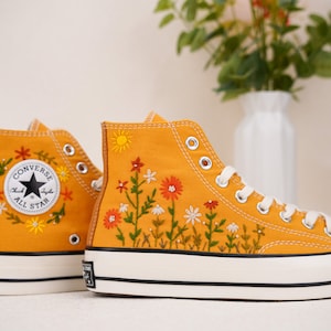 Custom Converse Chuck Taylor Embroidered,Custom Embroidered Wedding Sneakers,Bridal Flowers Embroidered Shoes,Personalized Bride Sneakers