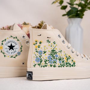 Custom Converse Chuck Taylor Embroidered,Custom Embroidered Wedding Sneakers,Bridal Flowers Embroidered Shoes,Personalized Bride Sneakers
