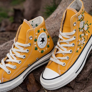 Custom Converse Chuck Taylor Embroidered,Custom Embroidered Wedding Sneakers,Bridal Flowers Embroidered Shoes,Personalized Bride Sneakers