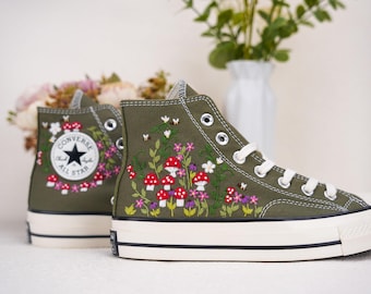 Custom Converse Chuck Taylor Mushrooms Embroidered Converse Shoes/ Mushrooms Embroidered Converse Custom/ Mushrooms Embroidered Sneakers