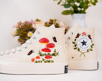Custom Converse Chuck Taylor Mushrooms Embroidered Converse Shoes/ Mushrooms Embroidered Converse Custom/ Mushrooms Embroidered Sneakers