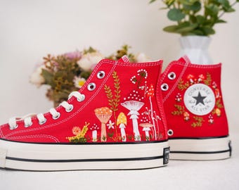 Custom Converse Chuck Taylor Mushrooms Embroidered Converse Shoes/ Mushrooms Embroidered Converse Custom/ Mushrooms Embroidered Sneakers