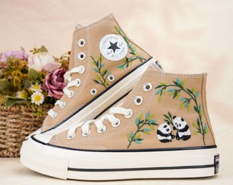 Custom Converse Chuck Taylor Embroidered,Personalized Converse Embroidery Shoes,Custom panda Design, Embroidered panda Converse