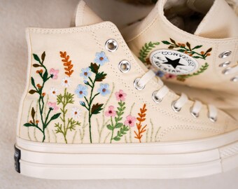 Custom Converse Chuck Taylor Embroidered,Custom Embroidered Wedding Sneakers,Bridal Flowers Embroidered Shoes,Personalized Bride Sneakers