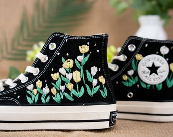 Custom Converse Chuck Taylor Embroidered,Custom Embroidered Wedding Sneakers,Bridal Flowers Embroidered Shoes,Personalized Bride Sneakers