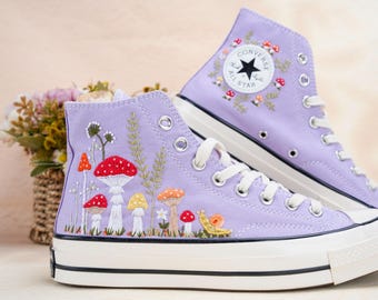 Custom Converse Chuck Taylor Mushrooms Embroidered Converse Shoes/ Mushrooms Embroidered Converse Custom/ Mushrooms Embroidered Sneakers
