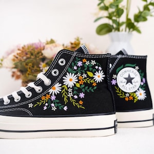 Custom Converse Chuck Taylor Embroidered,Custom Embroidered Wedding Sneakers,Bridal Flowers Embroidered Shoes,Personalized Bride Sneakers