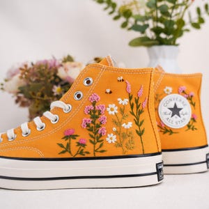 Custom Converse Chuck Taylor Embroidered,Custom Embroidered Wedding Sneakers,Bridal Flowers Embroidered Shoes,Personalized Bride Sneakers