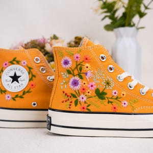 Custom Converse Chuck Taylor Embroidered,Custom Embroidered Wedding Sneakers,Bridal Flowers Embroidered Shoes,Personalized Bride Sneakers