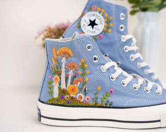 Custom Converse Chuck Taylor Mushrooms Embroidered Converse Shoes/ Mushrooms Embroidered Converse Custom/ Mushrooms Embroidered Sneakers