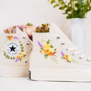 Custom Converse Chuck Taylor Embroidered,Custom Embroidered Wedding Sneakers,Bridal Flowers Embroidered Shoes,Personalized Bride Sneakers