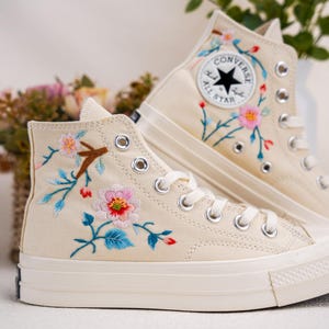 Custom Converse Chuck Taylor Embroidered,Custom Embroidered Wedding Sneakers,Bridal Flowers Embroidered Shoes,Personalized Bride Sneakers