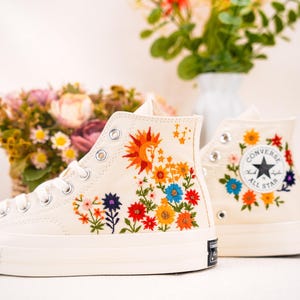 Custom Converse Chuck Taylor Embroidered,Custom Embroidered Wedding Sneakers,Bridal Flowers Embroidered Shoes,Personalized Bride Sneakers