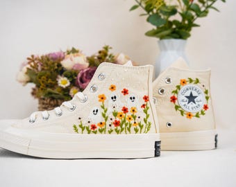 Custom Halloween Converse Embroidery Sneakers - Spooky Design Handmade Personalized Shoes,Embroidery Boo Shoes,Ghost Embroidered Converse