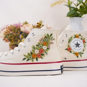Custom Converse Chuck Taylor Embroidered,Custom Embroidered Wedding Sneakers,Bridal Flowers Embroidered Shoes,Personalized Bride Sneakers