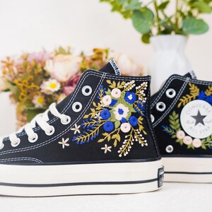 Custom Converse Chuck Taylor Embroidered,Custom Embroidered Wedding Sneakers,Bridal Flowers Embroidered Shoes,Personalized Bride Sneakers