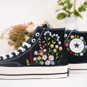 Custom Converse Chuck Taylor Embroidered,Custom Embroidered Wedding Sneakers,Bridal Flowers Embroidered Shoes,Personalized Bride Sneakers