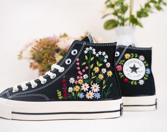 Custom Converse Chuck Taylor Embroidered,Custom Embroidered Wedding Sneakers,Bridal Flowers Embroidered Shoes,Personalized Bride Sneakers