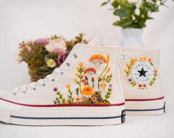 Custom Converse Chuck Taylor Mushrooms Embroidered Converse Shoes/ Mushrooms Embroidered Converse Custom/ Mushrooms Embroidered Sneakers