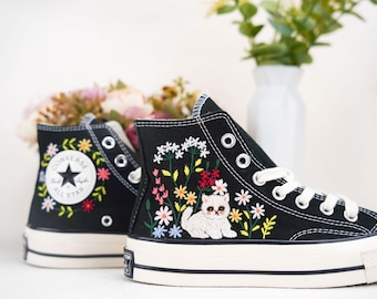 Custom Converse Chuck Taylor Embroidered,Personalized Converse Embroidery Shoes,Custom cat Design,Unique Handmade Gift for Sneaker Lovers