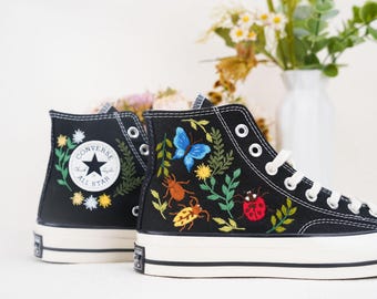 Custom Converse Embroidered/ Bugs Embroidered Converse/ Halloween Vibes Embroidered Sneakers/ Bugs Embroidered Sneakers / Unique Gift