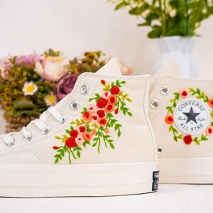 Custom Converse Chuck Taylor Embroidered,Custom Embroidered Wedding Sneakers,Bridal Flowers Embroidered Shoes,Personalized Bride Sneakers