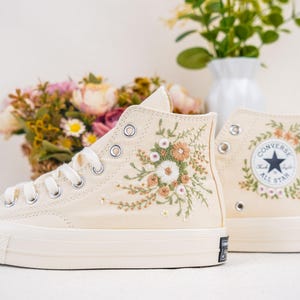 Custom Converse Chuck Taylor Embroidered,Custom Embroidered Wedding Sneakers,Bridal Flowers Embroidered Shoes,Personalized Bride Sneakers