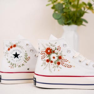 Custom Converse Chuck Taylor Embroidered,Custom Embroidered Wedding Sneakers,Bridal Flowers Embroidered Shoes,Personalized Bride Sneakers